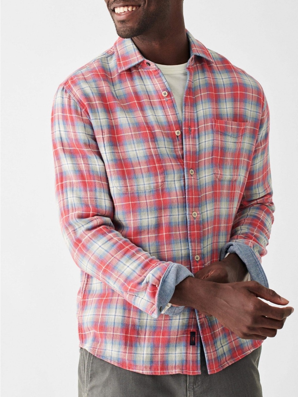Faherty Rayland Rose Plaid Reversible Organic Cotton Button Up Shirt Men’s - Picture 2 of 7